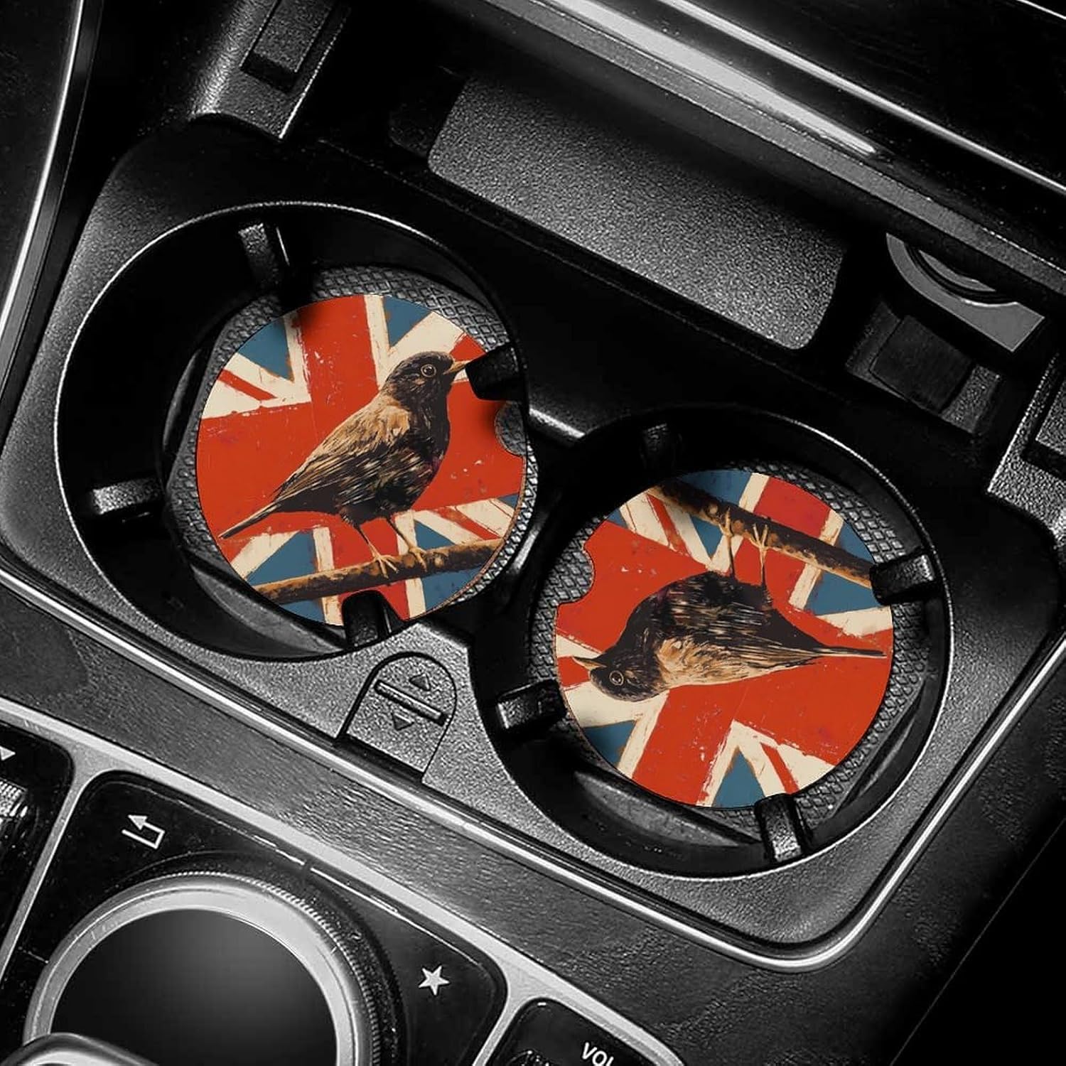 British Bird United Kingdom Flag Car Cup Holder Coaster with Cork Base 2.6 Inches Anti Slip