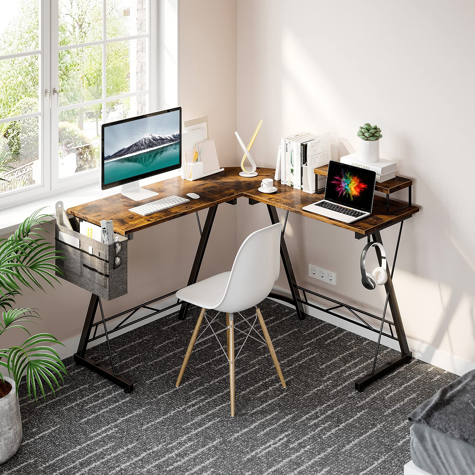 Buy ( Without Storage bag) L Shaped Desk Gaming Desk Home Office Desk Computer Desk with Round