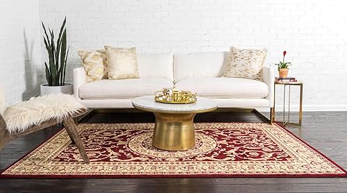 Miniatura 3 de Unique Loom - Alfombra clásica tradicional, colección Versalles, Polipropileno, Rojomarfil