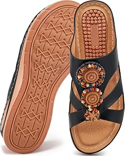 FUDYNMALC Womens Sandals Wedge 2026: All-Day Comfort Casual Orthopedic Slides Boho Slip On Summer Dressy Shoes for Walking Travel