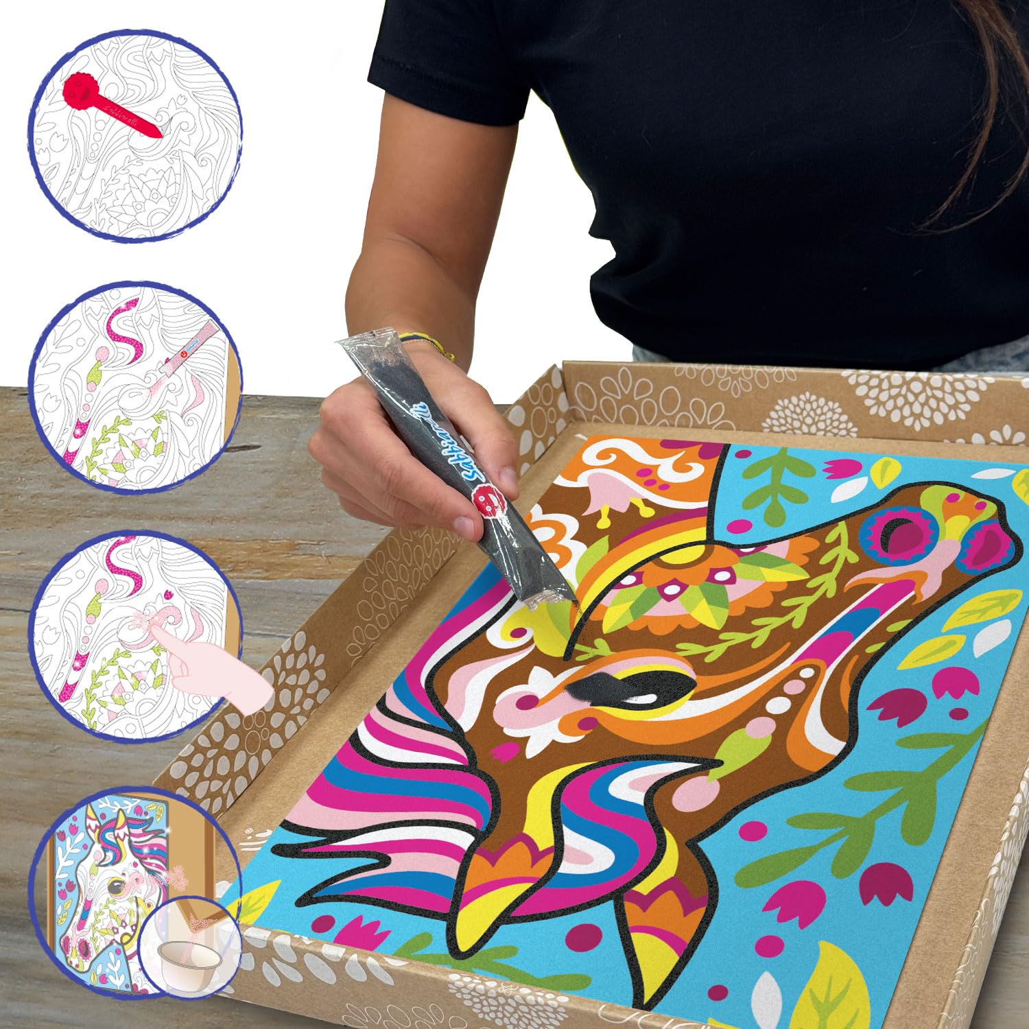 Sabbiarelli Sand-it For Fun – Maxi Set Mandala Cavallo 12-99 | Kit di Sand Art 100% Made in Italy con Sabbia Colorata, 1 Poster Adesivo e Accessori | Hobby Creativo Facile, Relax per Ragazzi e Adulti