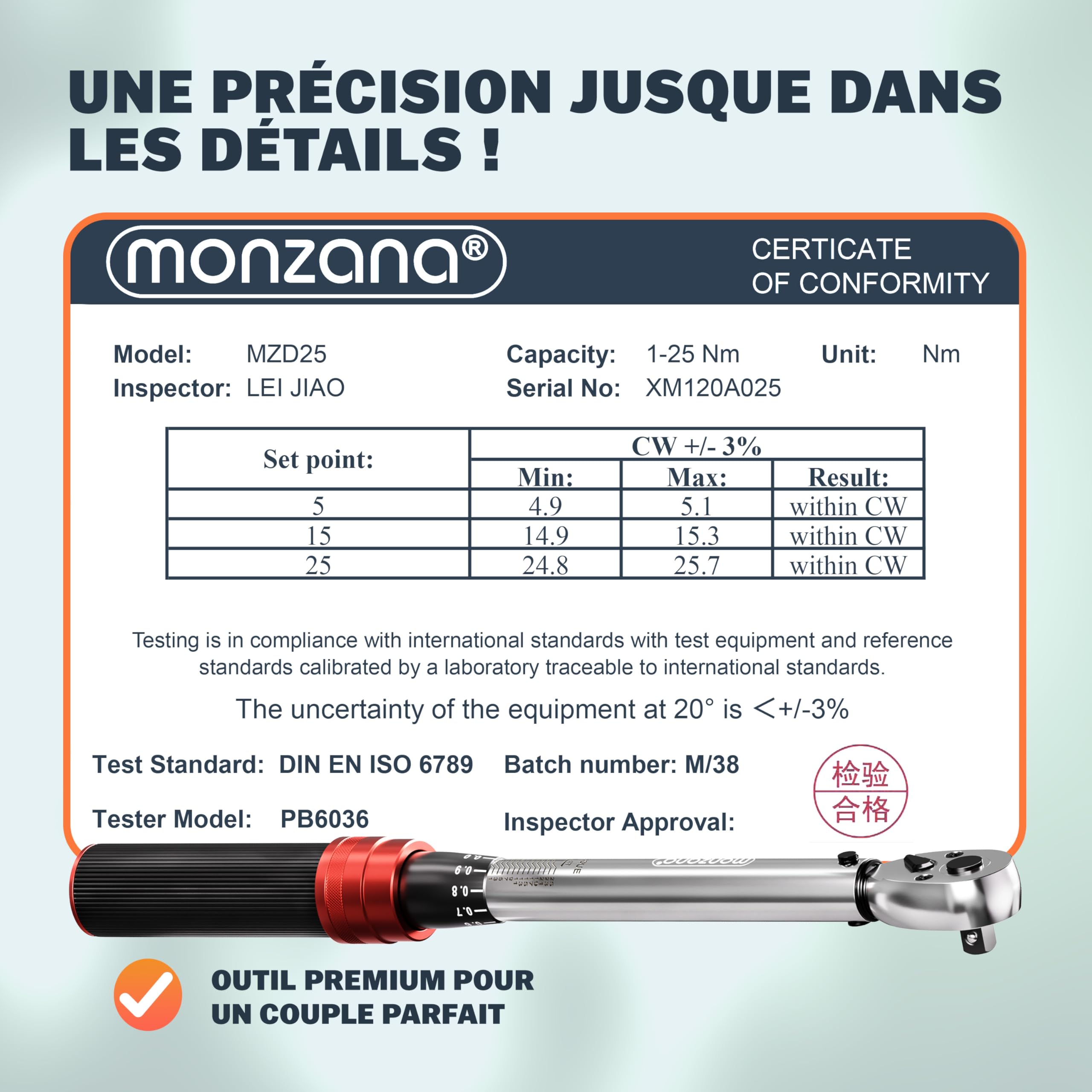 Monzana® Clé dynamométrique 1/4' 1-25 NM ±3% 18 pièces acier CV extension boîte de rangement vélo moto set complet clé de serrage clé à cliquet