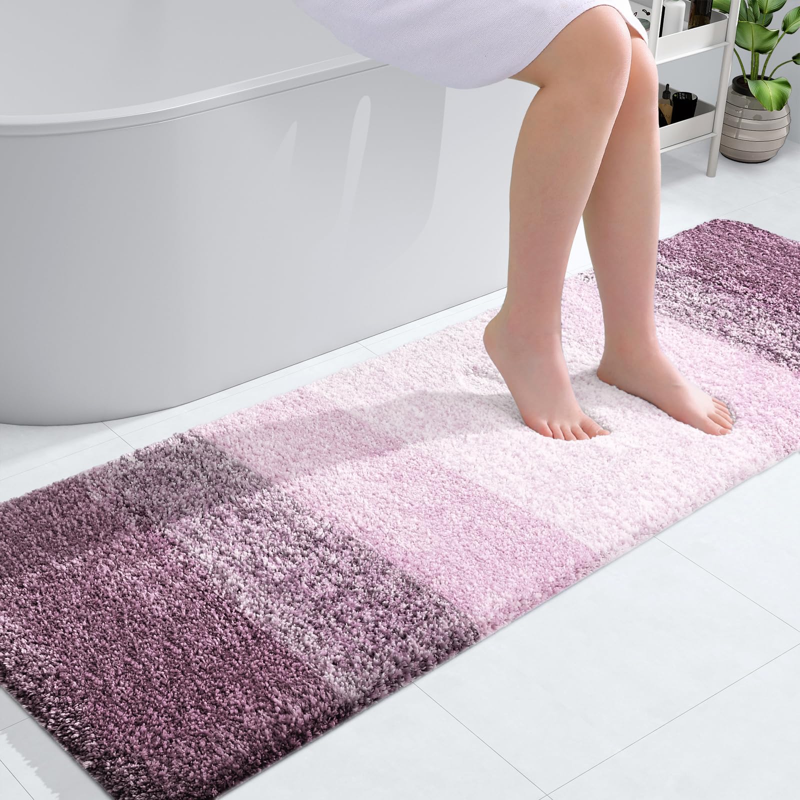 OLANLY Bathroom Runner Rug 59x20, Extra Soft Absorbent Microfiber Bath Rugs | Mauve, Non-Slip Quick-Drying Rubber Backing, Machine Washable Long Bath Mat for Floor, Tub and Shower, Home Decor Accessories