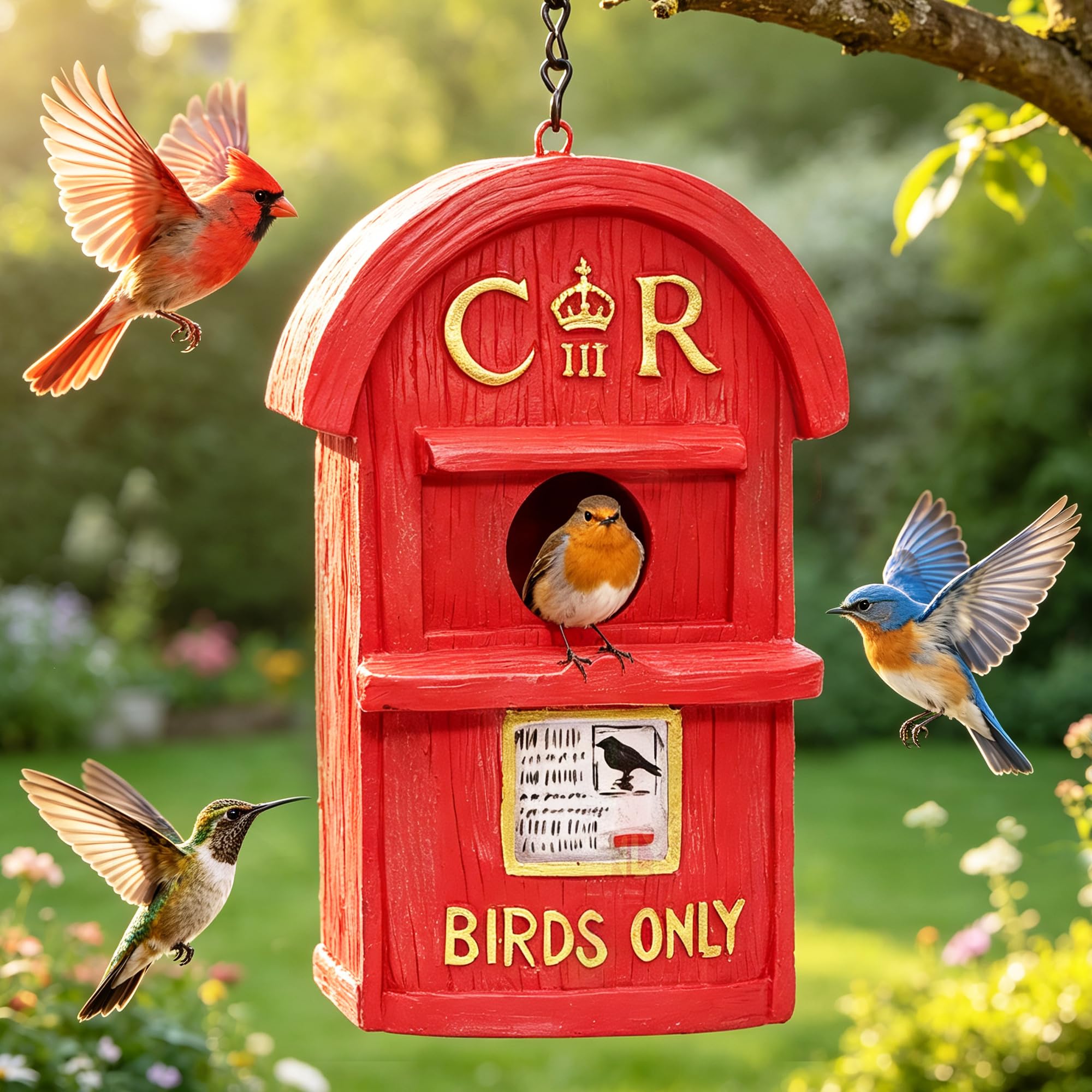 Attivolife Garden Bird House, Outdoor Weatherproof Nesting Box Red Mailbox, Resin Hanging Birdhouse Ornaments Yard Patio Decor Bluebird Finches Cardinals, Gardening Gifts for Bird Lover Women Mom