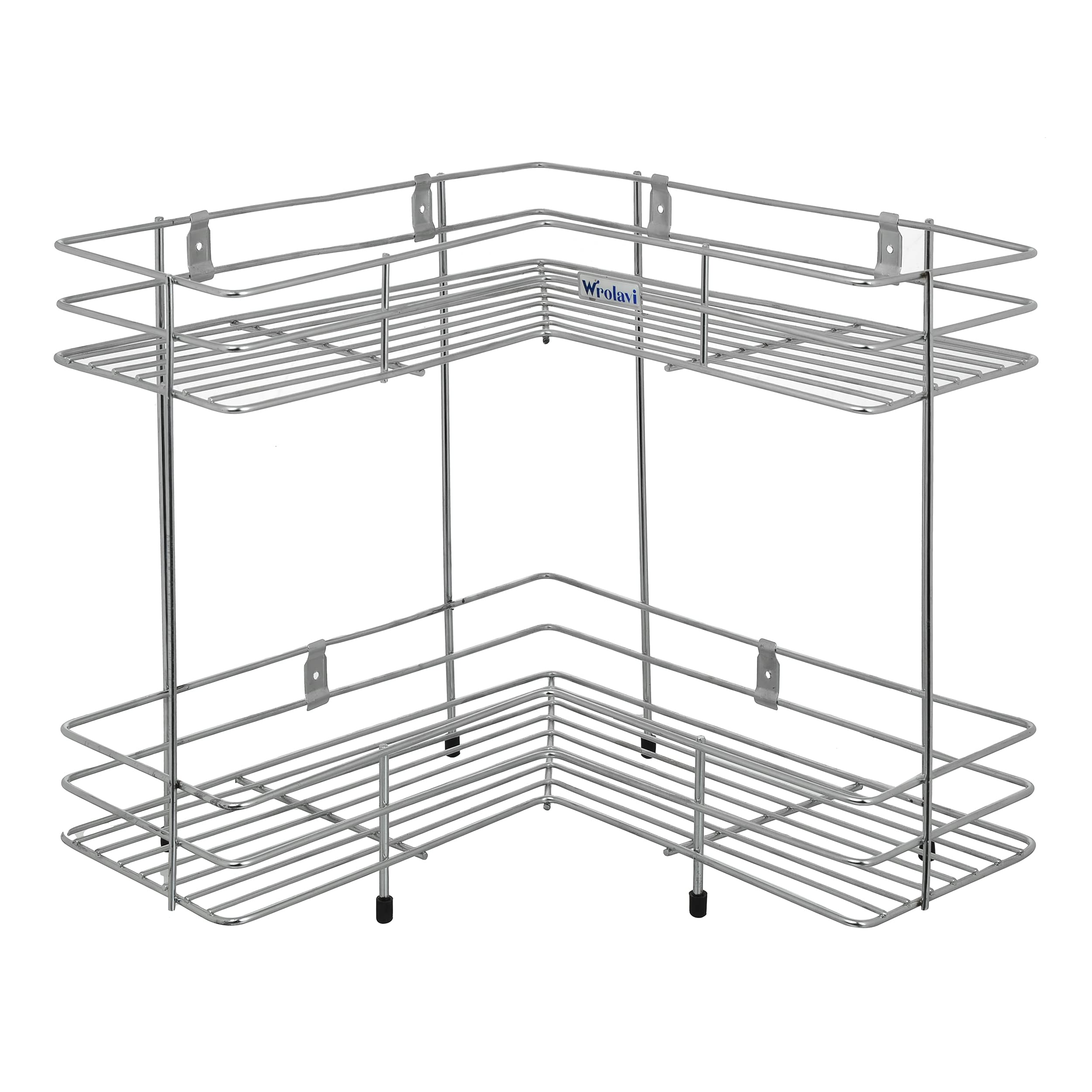 Wrolavi Stainless Steel L Corner Shelf Shape Stand Shelf Utensils Modular Floor Mount Kitchen Rack Storage Organizer (2 Layer) 1