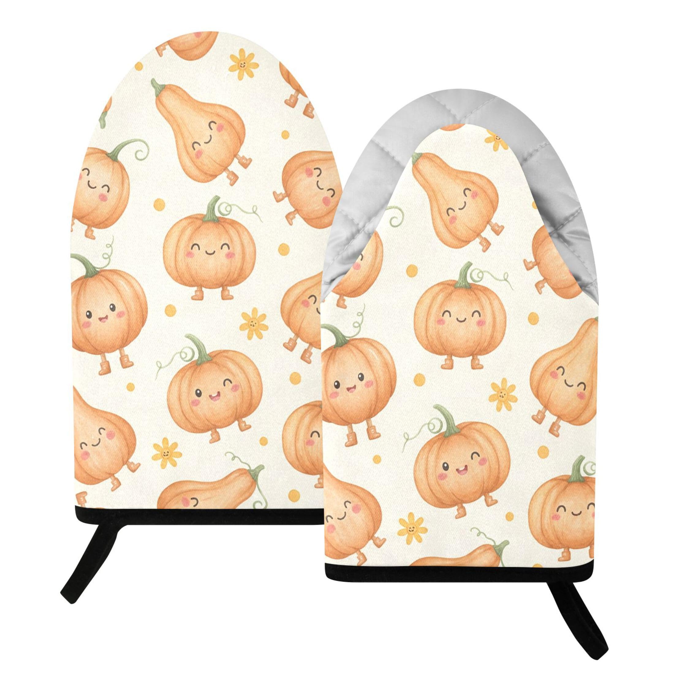 Kutsu Cute Pumpkins Oven Mitts for Kitchen, Heat Resistant Cotton Oven Gloves for BBQ Baking Cooking, Breathable Kitchen Essentials, 2 pcs