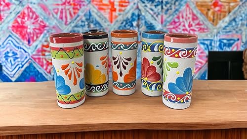 Miniatura 9 de Mi Pueblo 4 tazas de arcilla mexicana, diseño de flores, tazas de fiesta de arcilla, vasos mexicanos de barro (hechos en México) (grandes) (15 onzas)