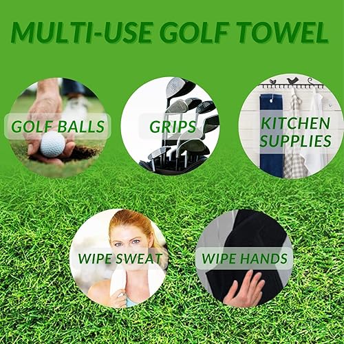 Miniatura 3 de Paquete de 2 toallas de golf triples de 16 x 25 pulgadas con clip de bolsa de metal, toallas de golf de tela de rizo de algodón para hombres,