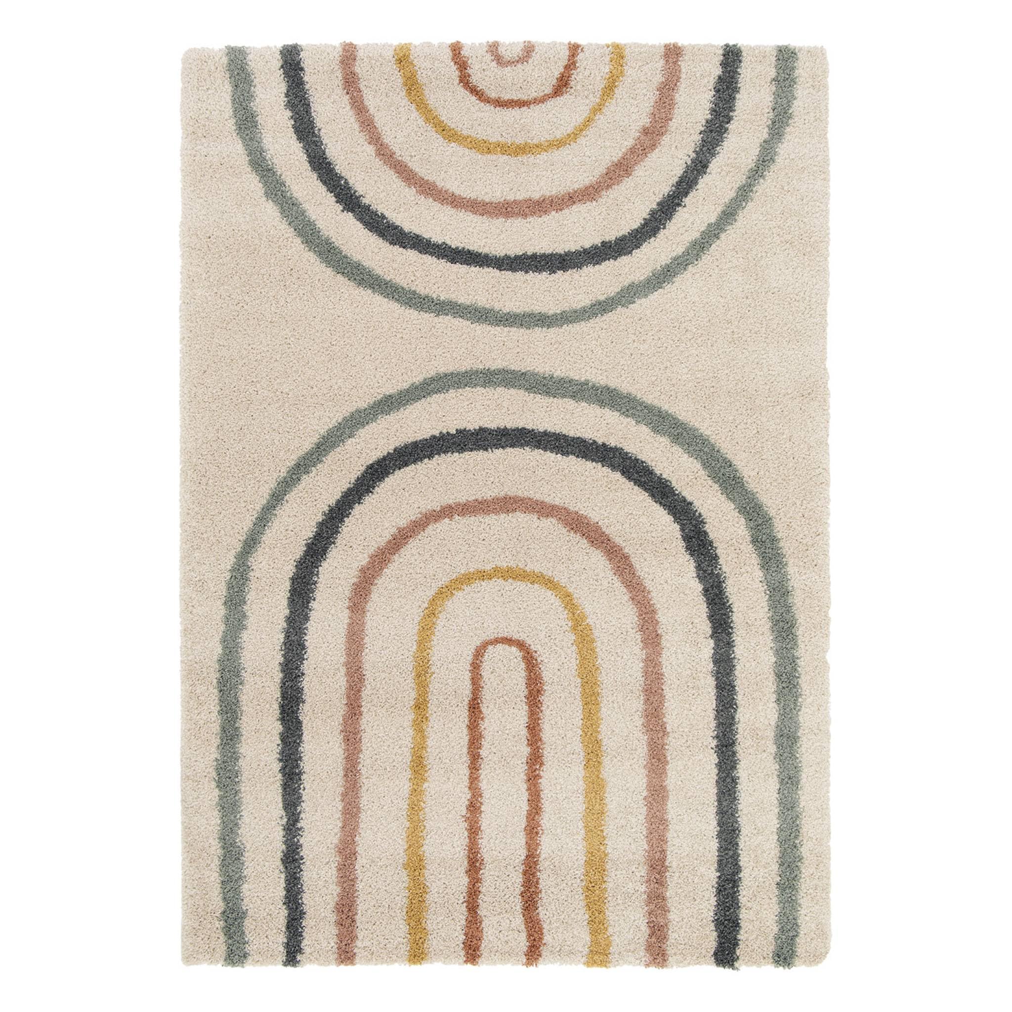 sweeek - Tapis Enfant Arc-en-Ciel 80x150cm. Tapis intérieur crème et Multicolore. Poils Longs Shaggy
