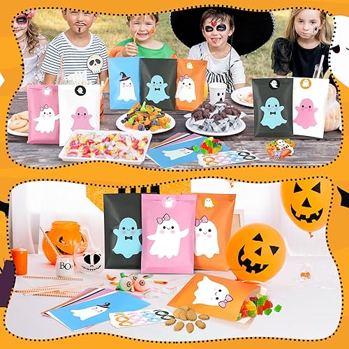 Miniatura 7 de K KUMEED 48 bolsas de dulces de Halloween con calcomanías, bolsas en forma de fantasma y dona