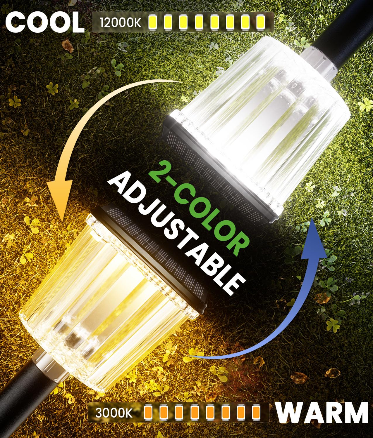 BITPOTT Confezione da 4 luci solari super luminose, regolabili, calde e fredde, impermeabili, IP65, accensione e spegnimento automatici, luce decorativa per esterni, per giardino, paesaggio, sentiero