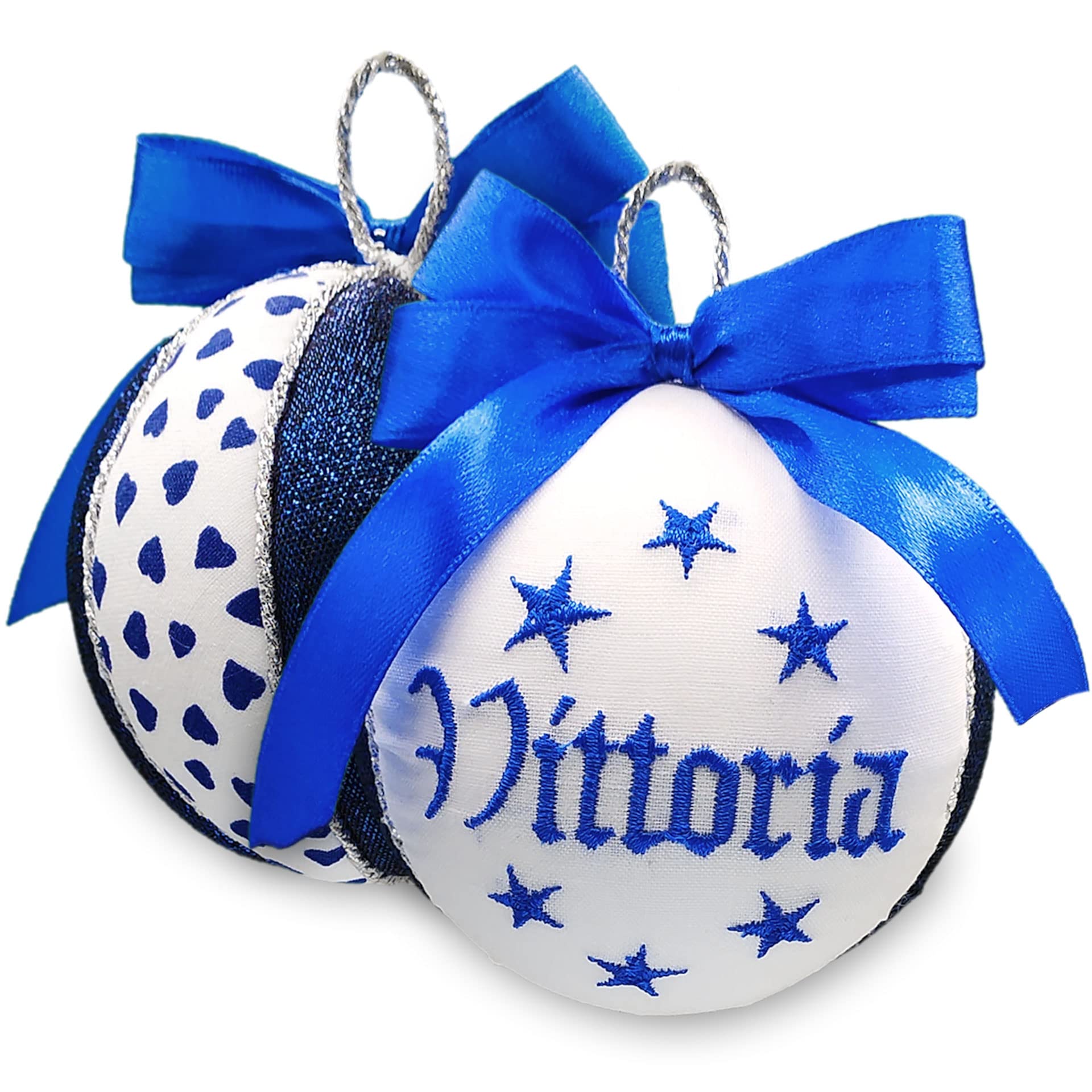 Set di 4 palline di Natale personalizzate con nome 8 cm – Decorazioni natalizie artigianali, pronte per regalo, confezionate singolarmente in eleganti scatole, Made in Italy