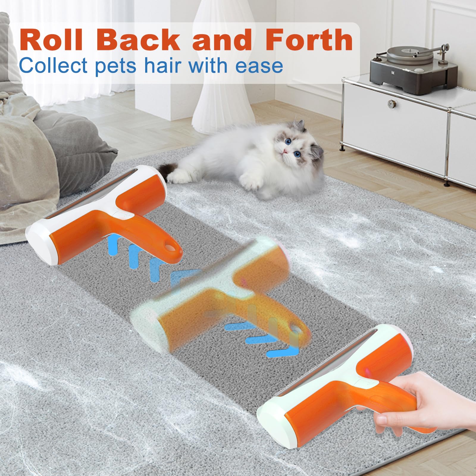 ACE2ACE Spazzola Togli Peli Animali, Spazzola Peli Cane e Gatto, Leva Peli Animali Domestici, Rimuovi e Raccogli peli Animali, Riutilizzabile Rullo Spazzola per Cuccia, Tappeti, Divani, Arancione