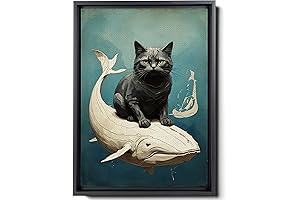 Magical Whale Ride Cats Vintage Art Canvas