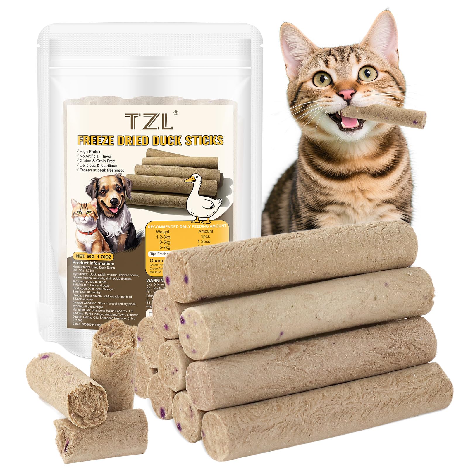 Freeze Dried Duck Stick Cat Treats, High Protein Healthy Treats for Cats & Dogs, Natural Teeth Cleaning Snacks