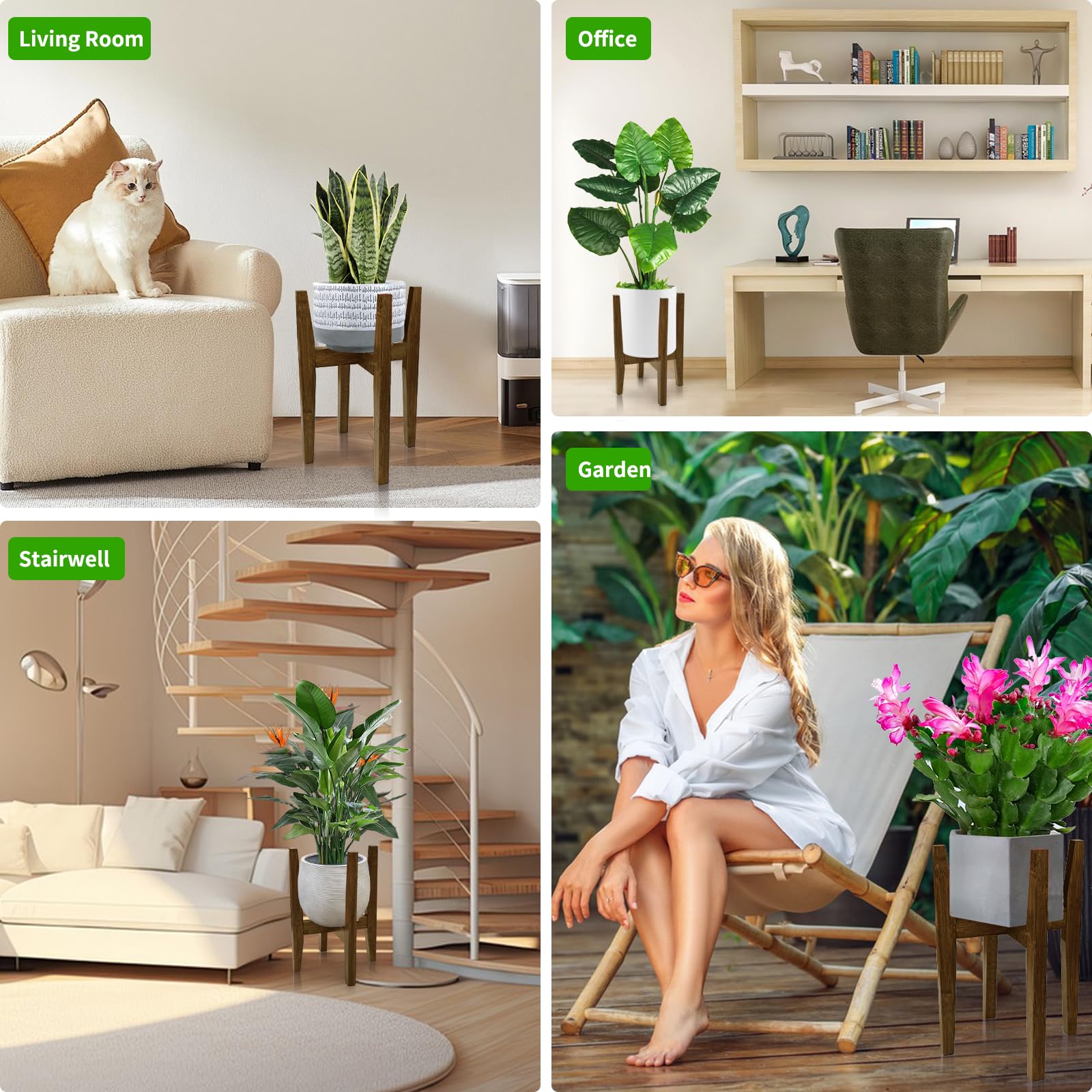 Soporte para plantas de interior, soporte ajustable de bambú para plantas, estante moderno para macetas, estante para plantas, se adapta a macetas de 8 a 12 pulgadas (maceta y planta no incluidas) 7