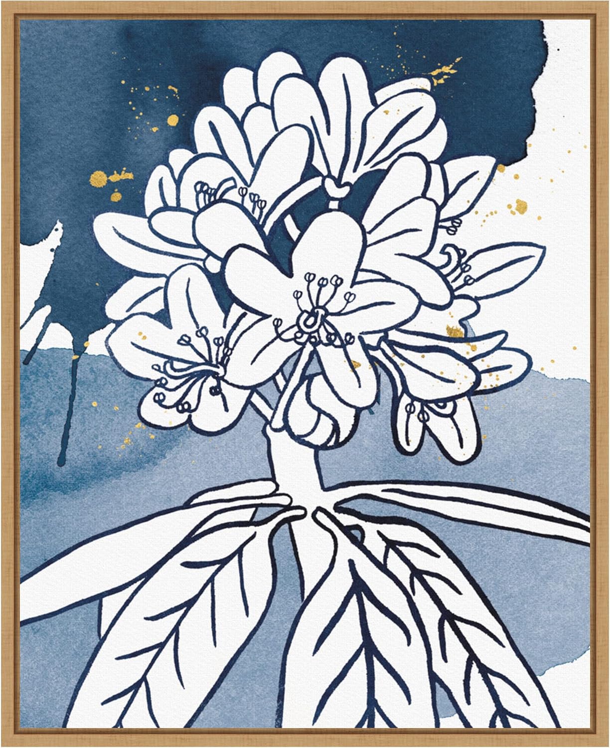 Amanti Art Framed Canvas Wall Art 28x23 Indigo Blooms II by Wild Apple Portfolio, Framed Wall Art Canvas, Abstract Artwork, Country Rustic Decor, Medium Poster Painting for Living Room, Bedroom,