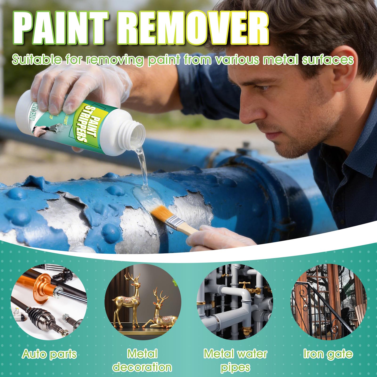 Décapant Peinture Puissant pour Métal et Bois 150g avec Pinceau et Gants