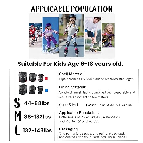 Miniatura 2 de tsavnpk Juego de rodilleras y coderas para niños, rodilleras para niños, conjunto de rodilleras ajustables y coderas con protector de muñeca para