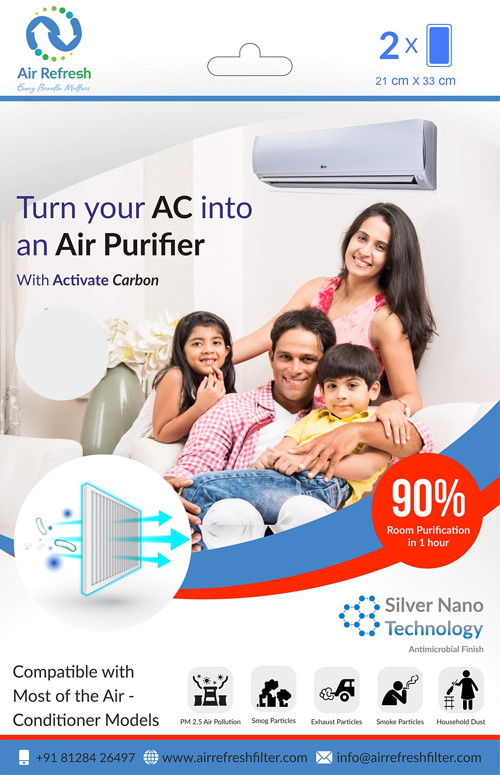 Buy Airrefresh AC Filter with Silver Nanotechnology Pack of 2 Filter