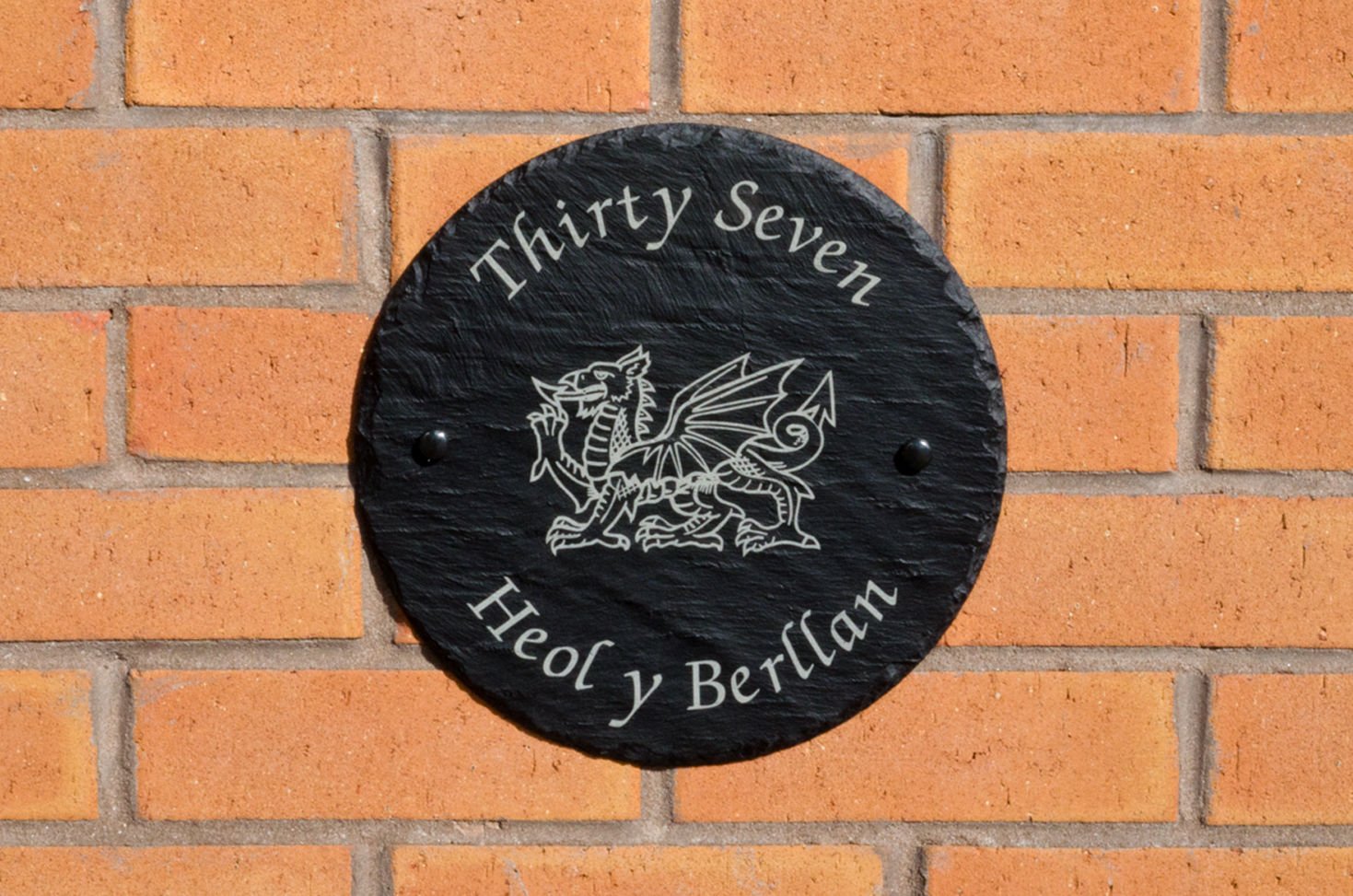 Personalised Large Round Slate Outdoor House/Home Sign Plaque, Engraved With Your House Number And Street Name (Dragon)