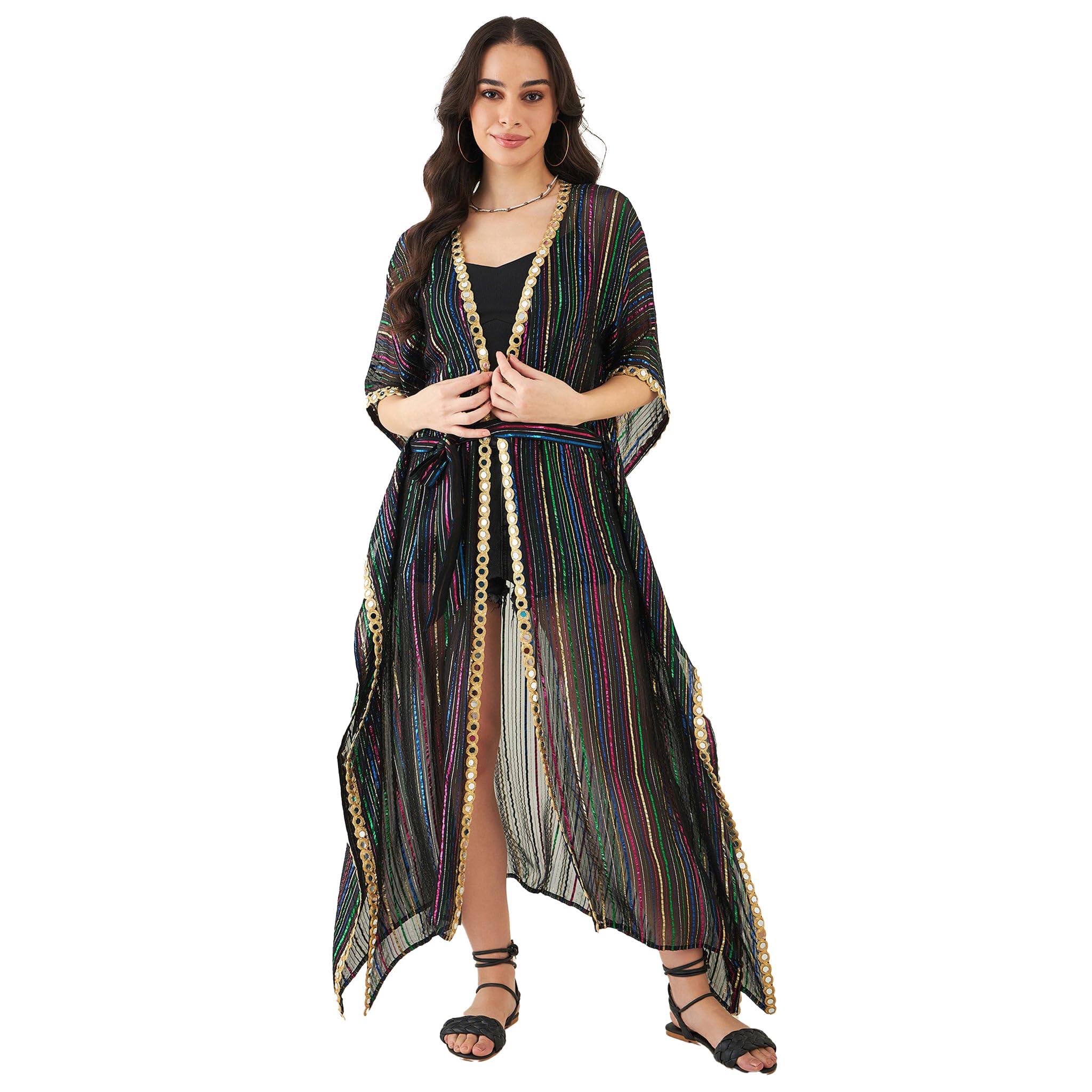Black Lurex Cover-Up in Lurex Georgette for Women by Ramola Bachchan-image-5
