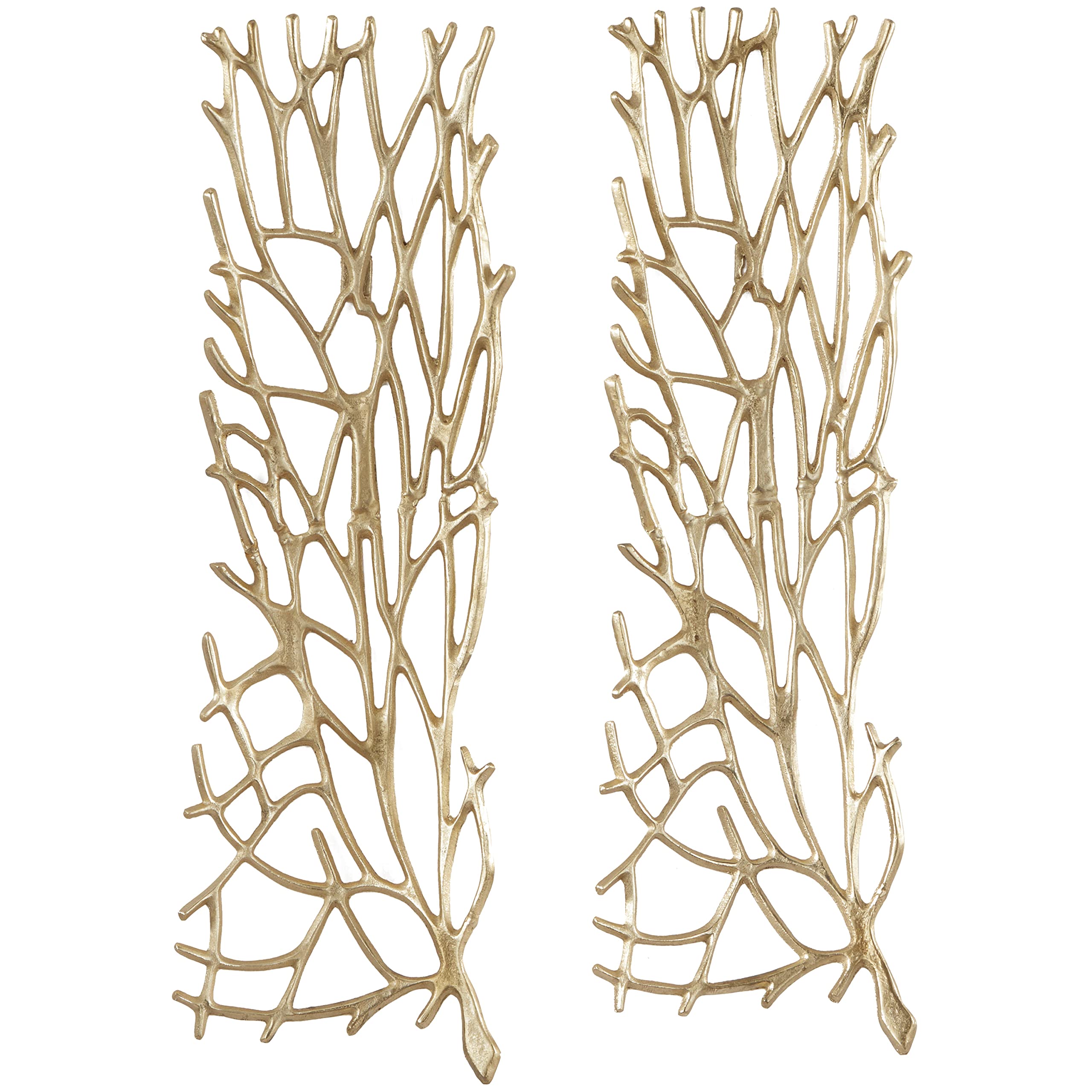 Deco 79 Aluminum Coral Inspired Wall Decor, Set of 2 11" W, 33" H, Gold