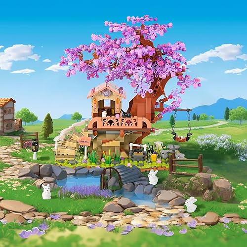 Miniatura 9 de JOJO&Peach Juego de construcción de jardín de cerezo en flor con luz LED, juego de modelo de árbol bonsái de amigos para niños, juguete de regalo de