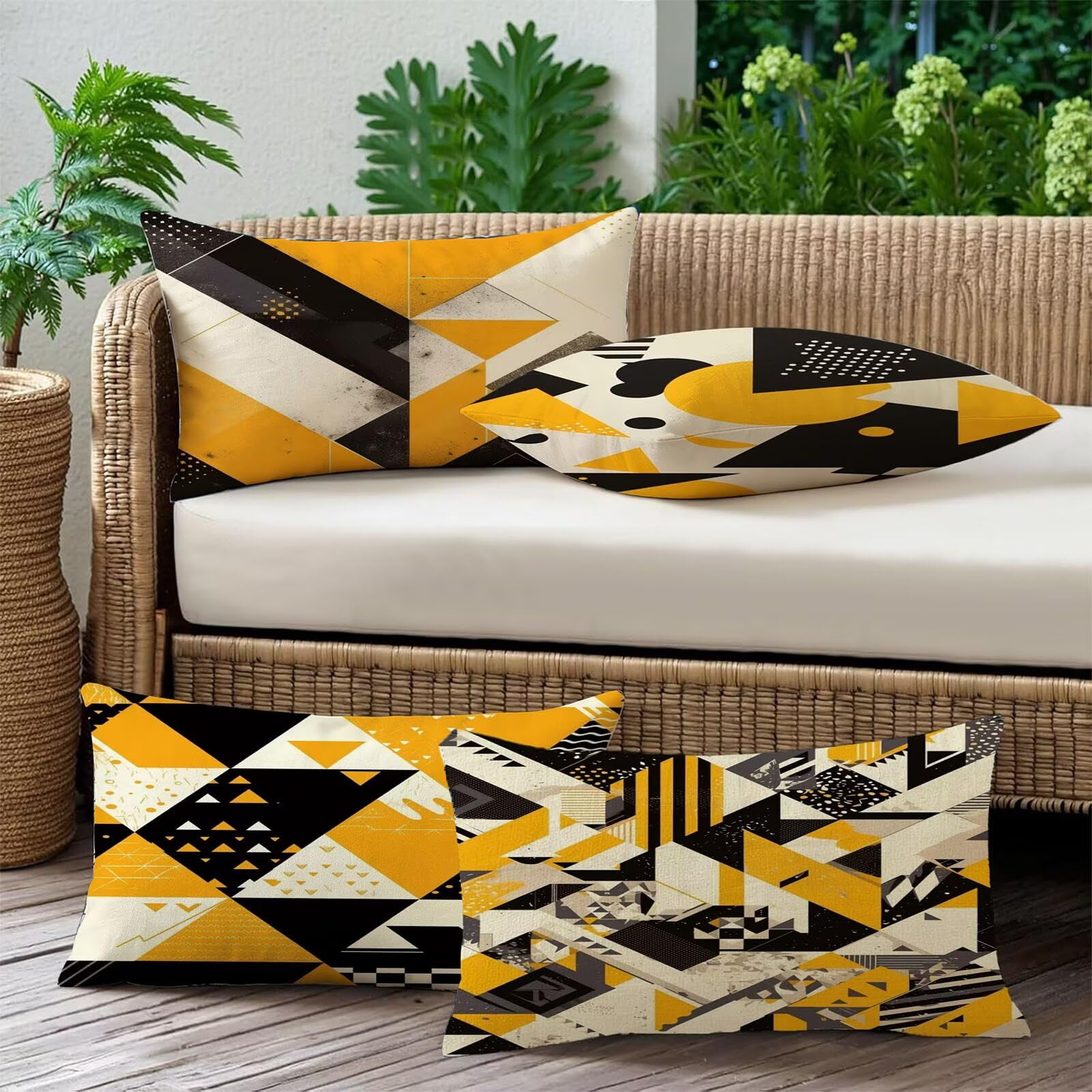 Generisch Kissenbezug 40x65cm Orange Farbe Dekokissen Zweiseitiges Muster Geometrie Sofakissen Outdoor Kissen Leinen Kissenbezüge Dekorative für Sofa Garten Wohnzimmer Bett 4er Set. R-3137