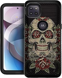 CasesOnDeck Grip Case Compatible with [Motorola Moto One 5G ACE (2021) / Moto G 5G Case] [Brushed Armor] Slim Heavy Duty Case Black Matte (Rose Skull)