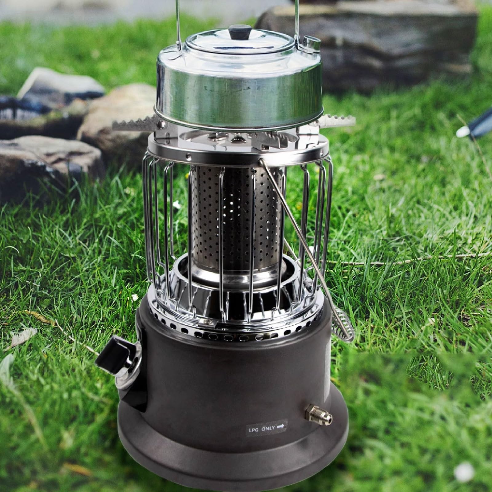 Freistehender Gas-Terrassenheizer, Außenheizung mit Griff, einstellbare Leistung, 4000 W, Edelstahl, Kippschutz für Garten
