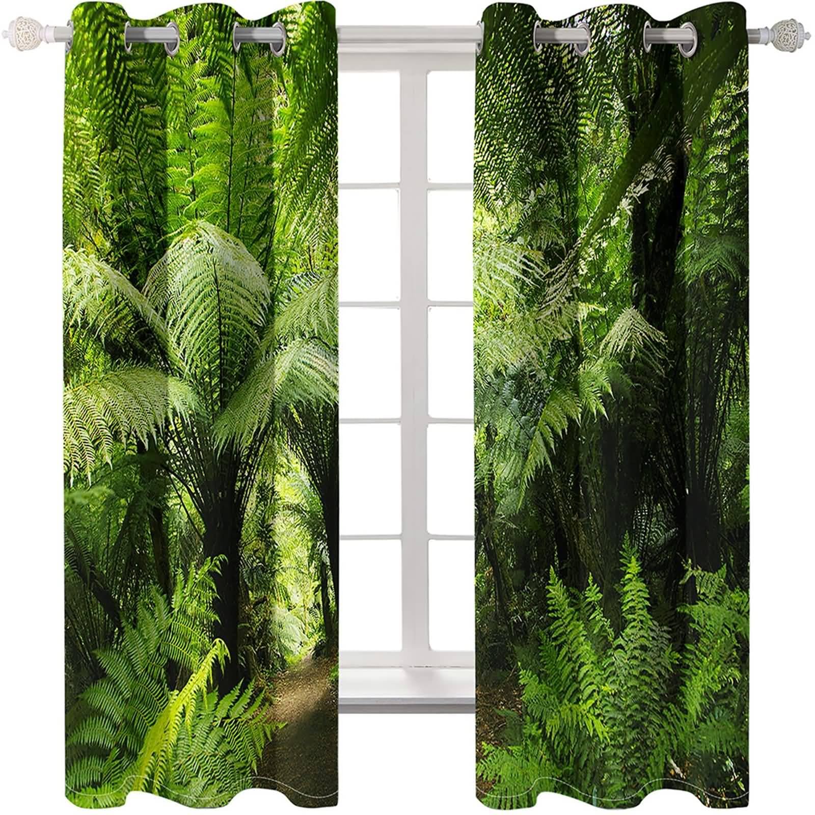Fenster Verdunkelung, 132x160cm Grün Braun Grüne Tropische Pflanzen Sommer Vorhang Blickdicht mit Ösen Thermovorhang Kälteschutz Vorhänge Wohnzimmer Schlafzimmer Wärmeisolierend