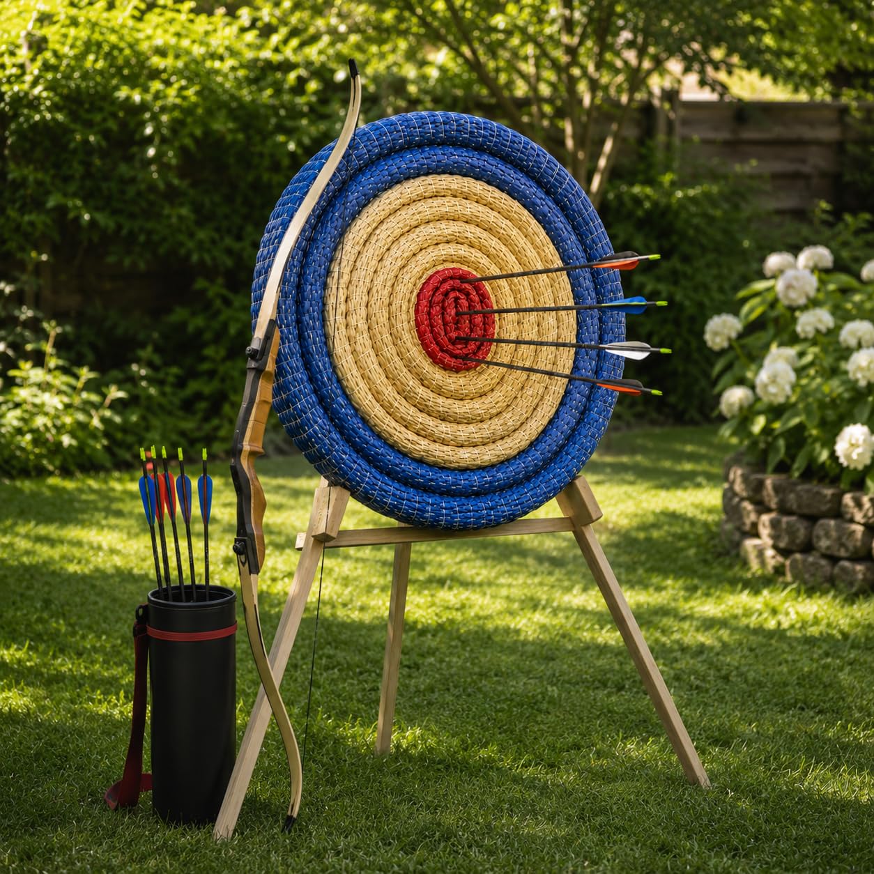 Runde Strohscheibe Deluxe - Ø 80 cm | Dicke: 8 cm | blau-rot, Zielscheibe für Pfeil und Bogen, Bogenschießen Kinder Erwachsene - Stroh Ziel ohne Ständer