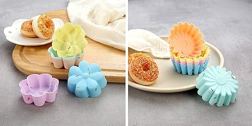 Miniatura 4 de Juego de 40 tazas de silicona para hornear, incluye 8 formas de silicona para magdalenas (redondo, cuadrado, estrella, girasol, rosa, crisantemo,
