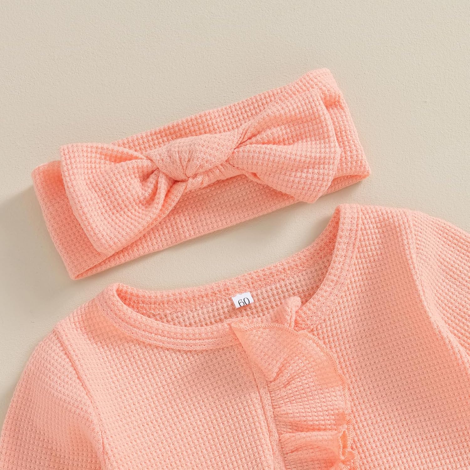 allshope Infant Baby Girl Fall Outfit Romper Footies Solid Color Frills Ruffle Trim Jumpsuit Bodysuits Newborn Winter Clothes image 4