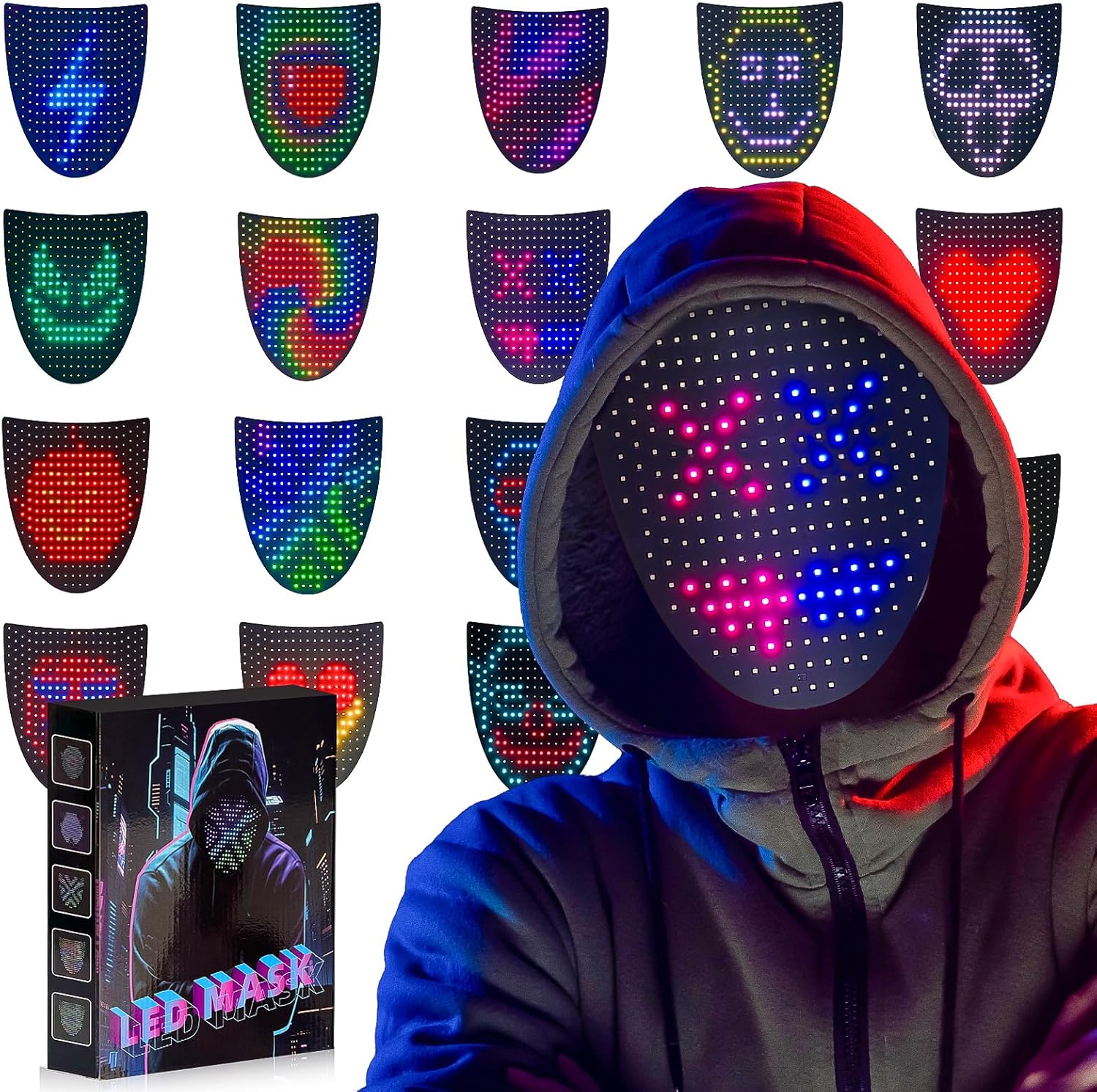 Gesture Sensing Halloween Led Mask, Glowing Transformable Face Mask for Costume Cosplay Party Christmas, Concerts Gesture Sensing Halloween Led Mask, Glowing Transformable Face Mask for Costume Cosplay Party Christmas, Concerts