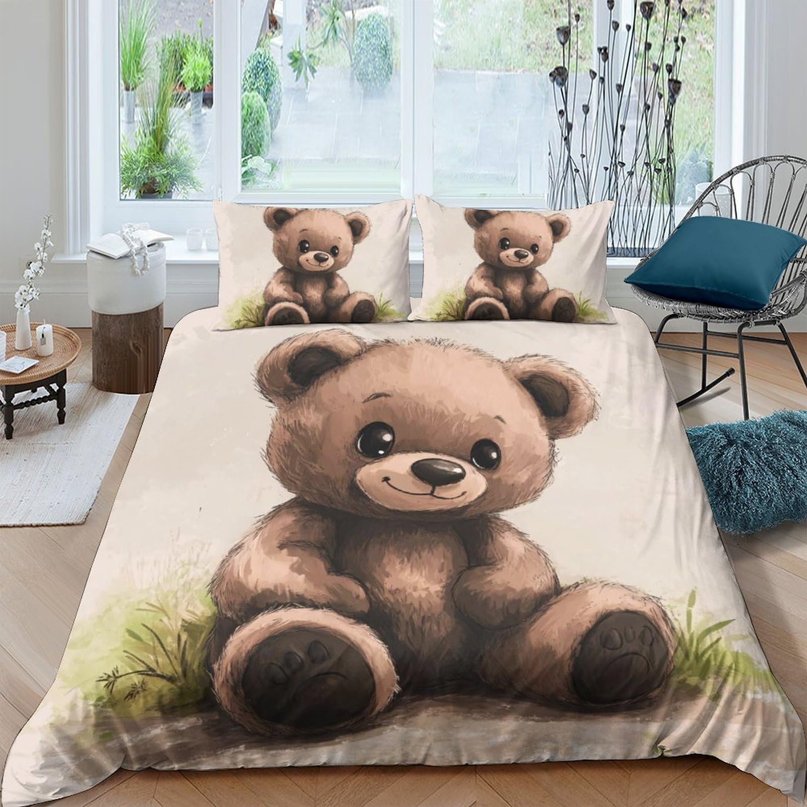Ctjqhvkz Style-4 3D Printed Cute Teddy Bear Fitted Sheet Microfiber Soft Beige Cartoon Bed Cover For Bedroom Guest Room Decor Single（135X200cm）
