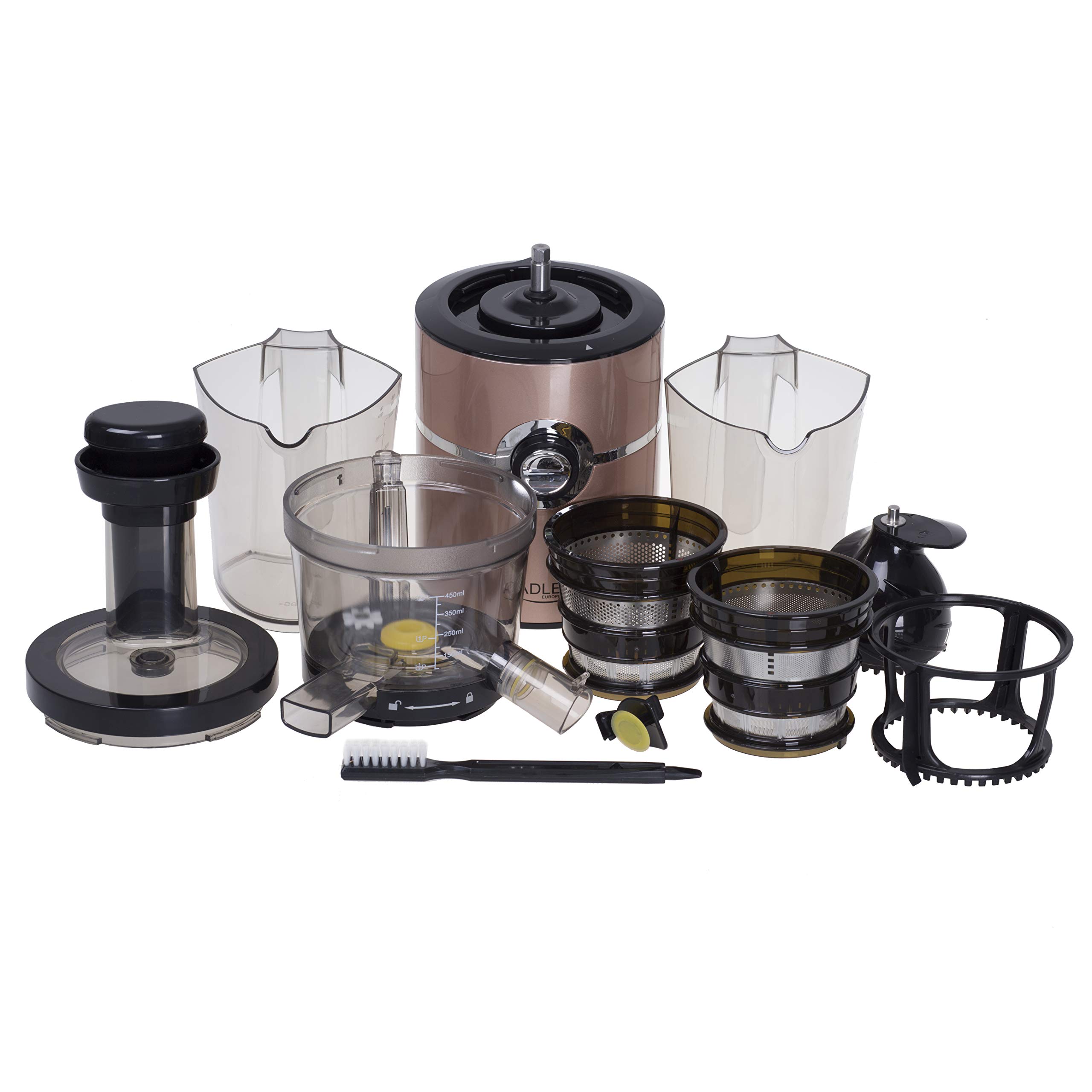 Adler AD4119 Licuadora prensado en frío para Verduras y Frutas, Baja Velocidad 70 RPM, Slow Juicer, 2 Recipiente de Jugo y Pulpa, función inversa, 200W