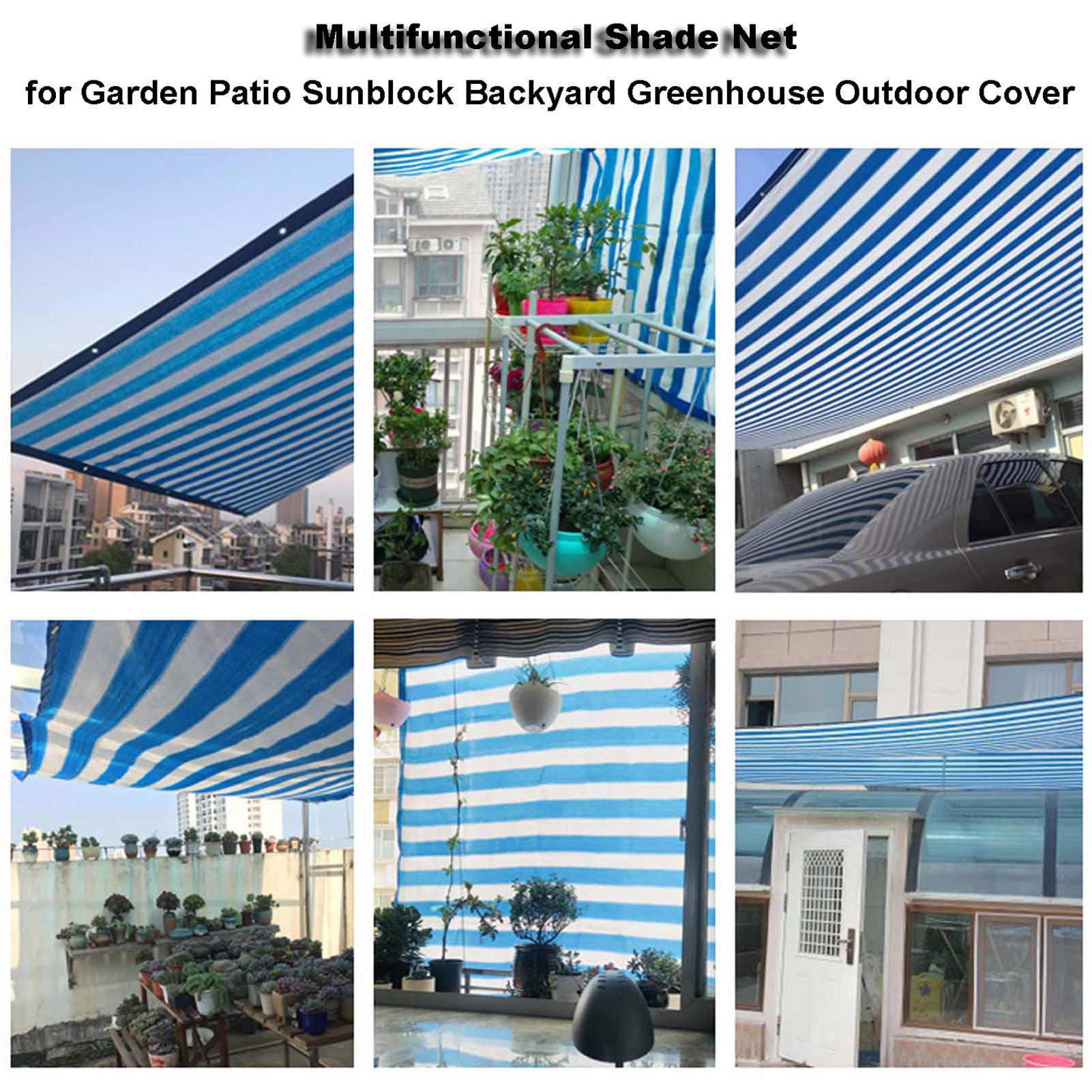 Filet de protection solaire anti-UV à 90 % - 4 x 6 m - Rayures bleues et blanches - Idéal pour les jardins, les serres, les plantes, les fruits, les poules - Couverture extérieure durable