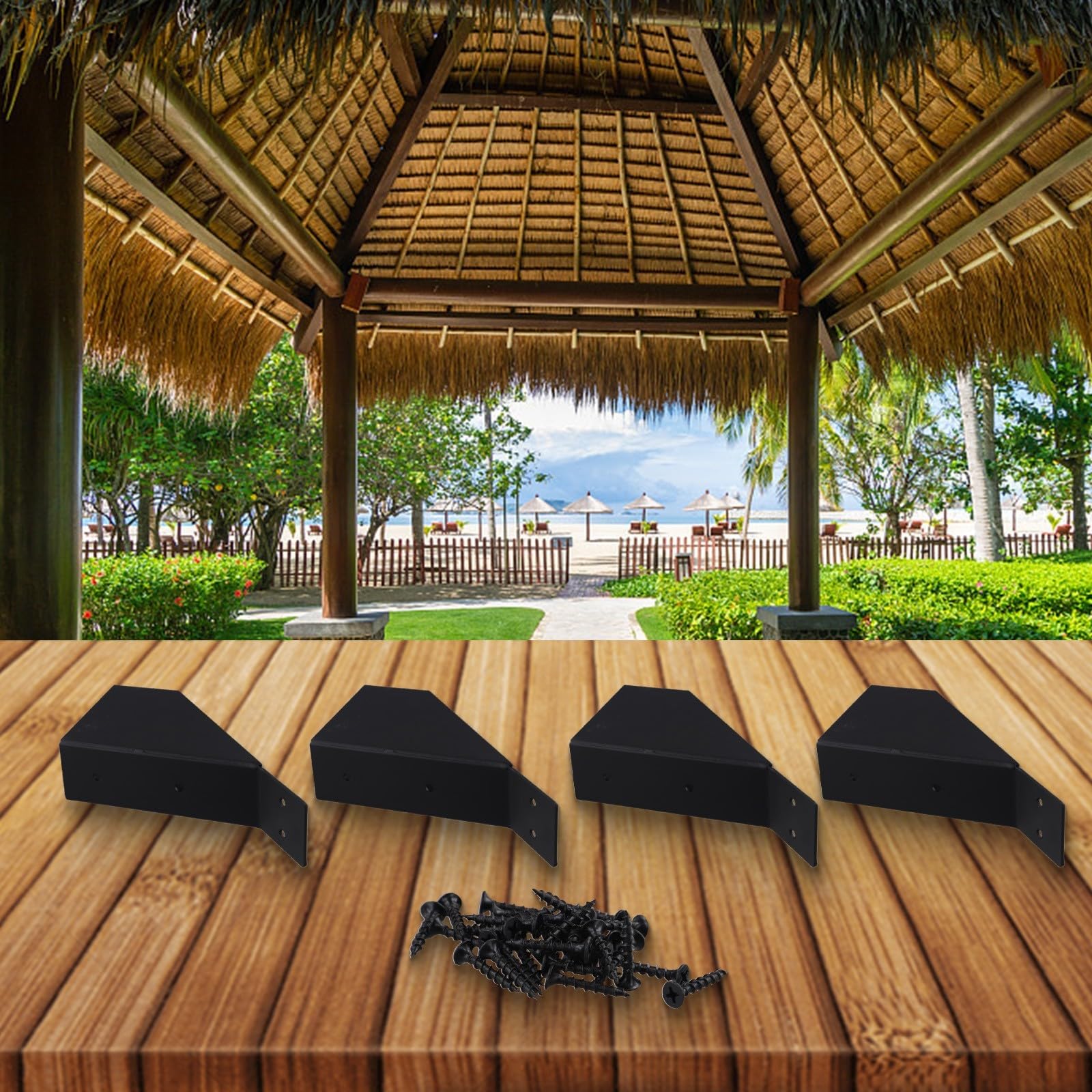 Pergola Winkelverbinder 45 Grad für schwerlast für Holzpfosten 2x4 - Eisen Schwarz Beschichtet Sturmfest Gartenhaus Montage Set Terrassen Überdachung Befestigung 9,7x14,5 cm 2 Stück(4pcs)