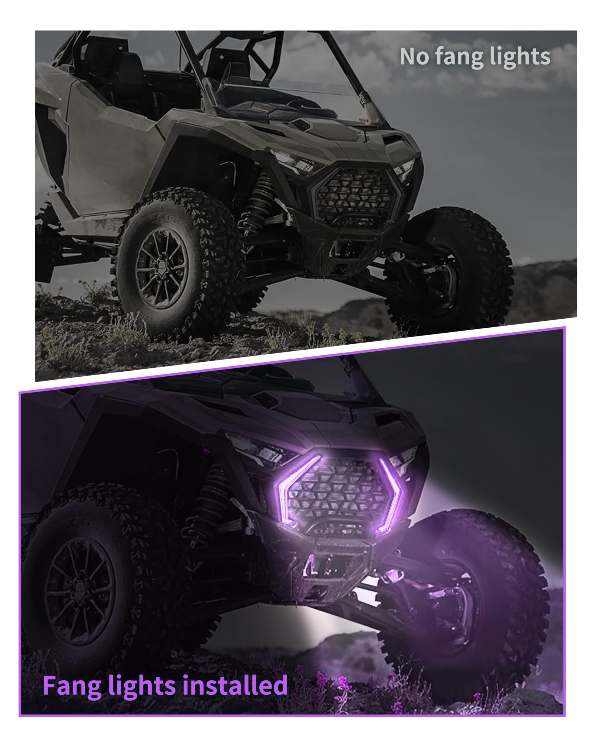 SLORIMOD LED Grille Accent Fang Lights for Polaris RZR PRO XP/PRO R/PRO S 2025, Waterproof Purple Running Lights & Signature Lamps, Replace #2417278, 2417279(2PCS, Plug & Play)