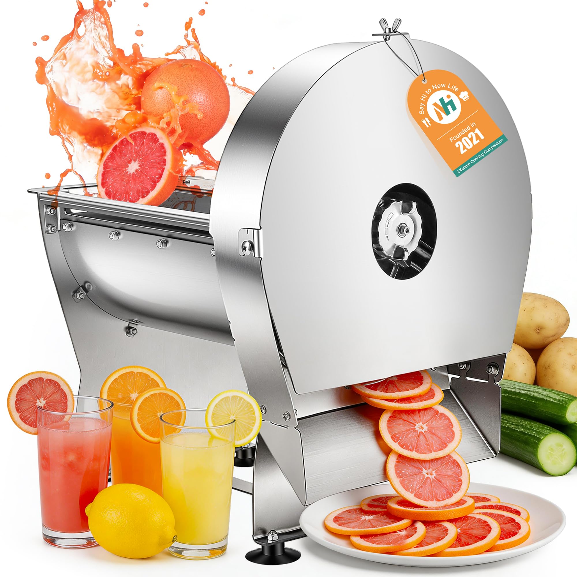 Newhai 0-10mm Commercial Onion Slicer Potato Chips Sweet Potato Tomato Slicing Machine Electric Cabbage Shredder Machine Vegetable Fruit Processor 0-0.4’’ Stainless Steel