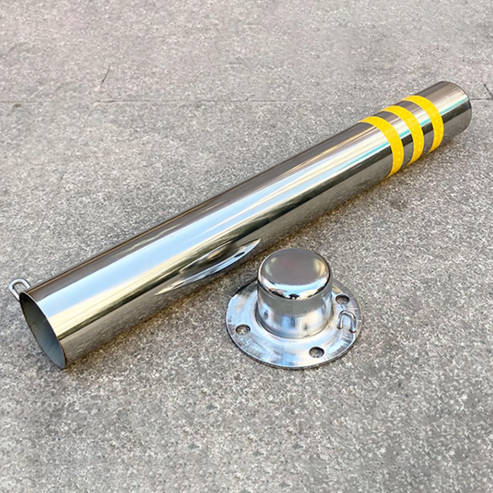 Bolardo de control de tráfico amarillo reflectante flexible de 23.6 pulgadas, poste de seguridad extraíble de acero inoxidable para construcción de carreteras, barrera de tráfico duradera (1 unidad)