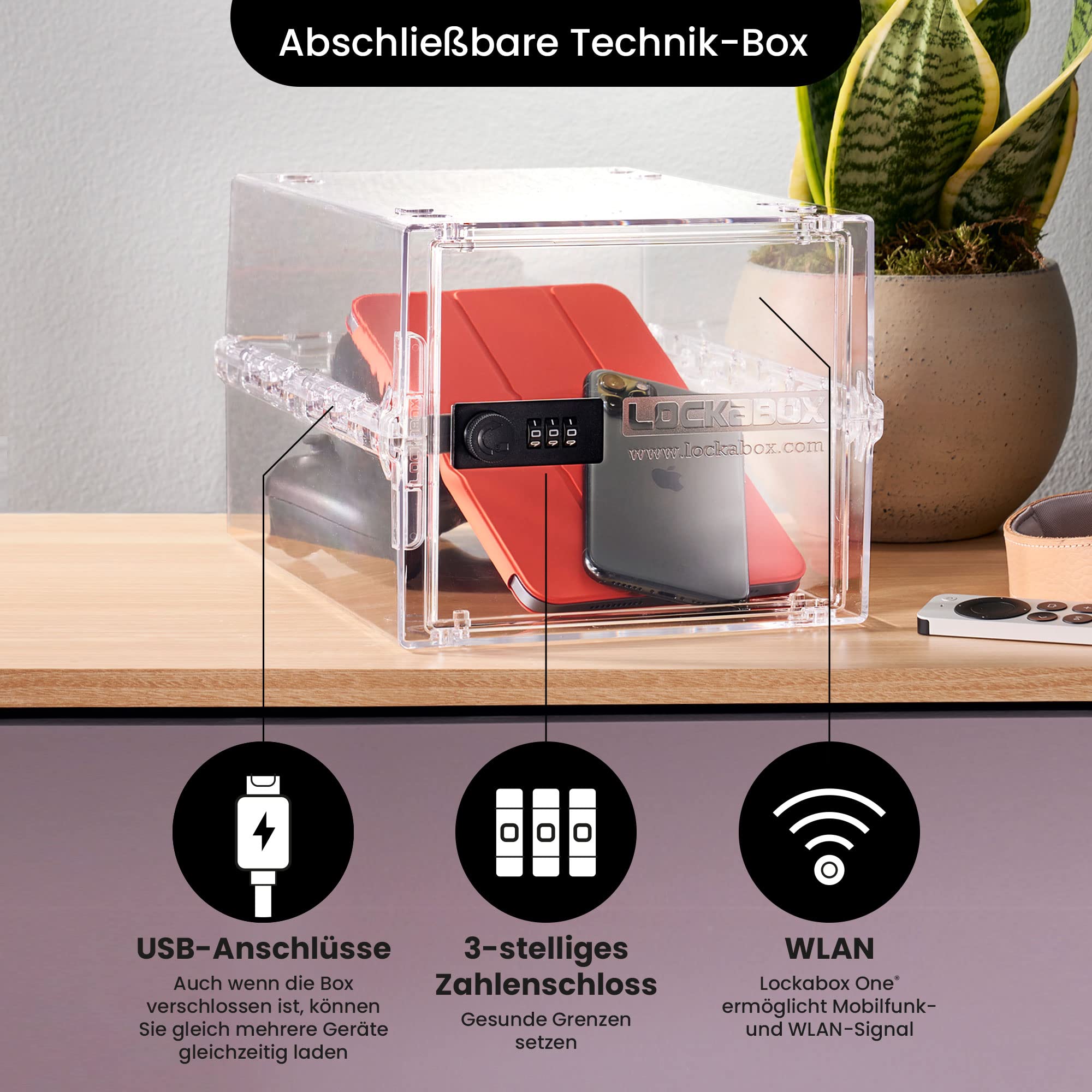Lockabox One™ abschließbare Aufbewahrungsbox mit Zahlenschloss 31x21x17 cm Kristall