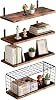 Floating Shelves with Wire Storage Basket, Over Toilet Bathroom Shelves with Metal Guardrail, Wood Wall Shelves for Bathroom, Bedroom, Kitchen - Dark Brown