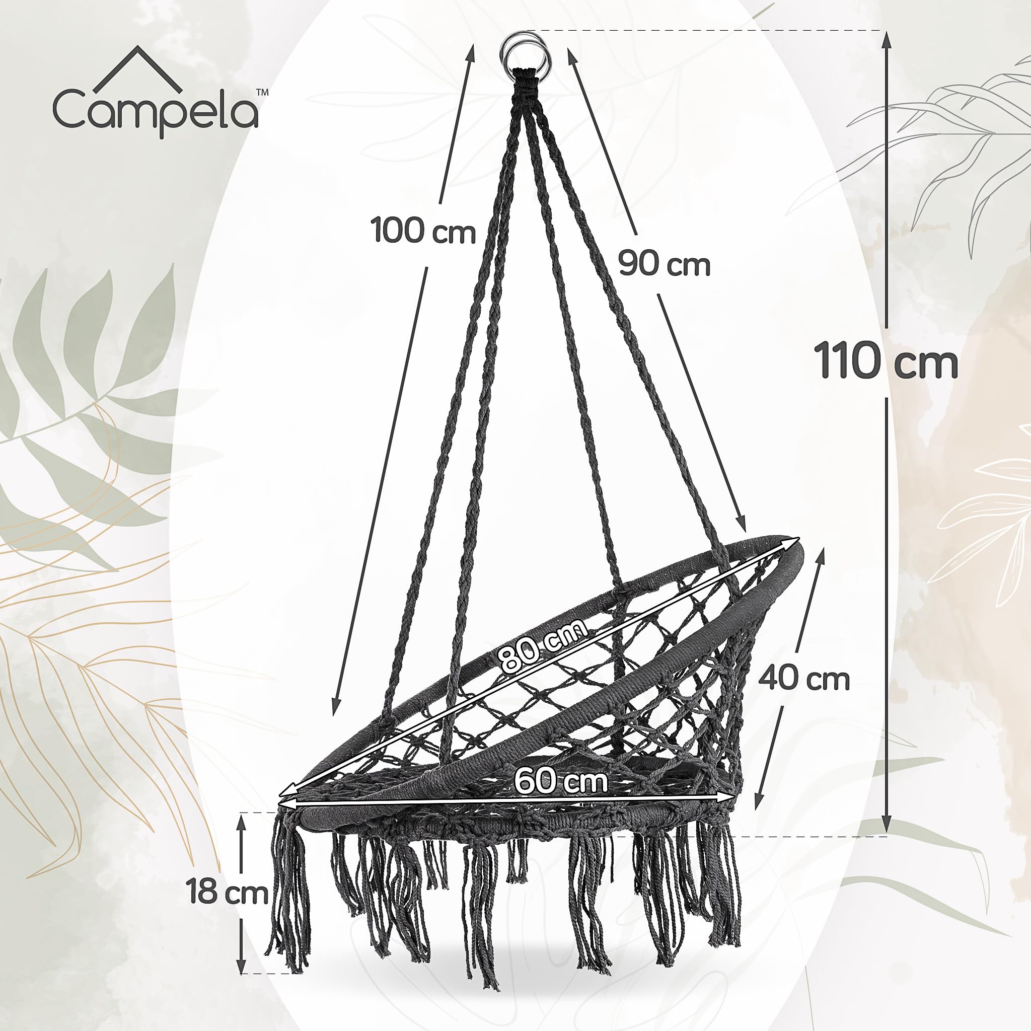 Poltrona Sospesa Boho Sedia Amaca Portata 150 kg Acciaio Zincato Corde Cotone Poliestere