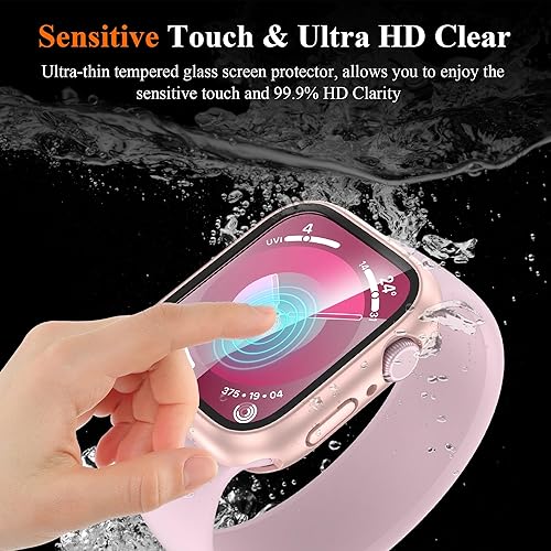 Miniatura 6 de YMHML - Funda impermeable para Apple Watch Series 9 de 1.614 pulgadas, protector de pantalla de vidrio templado 360, cubierta frontal de