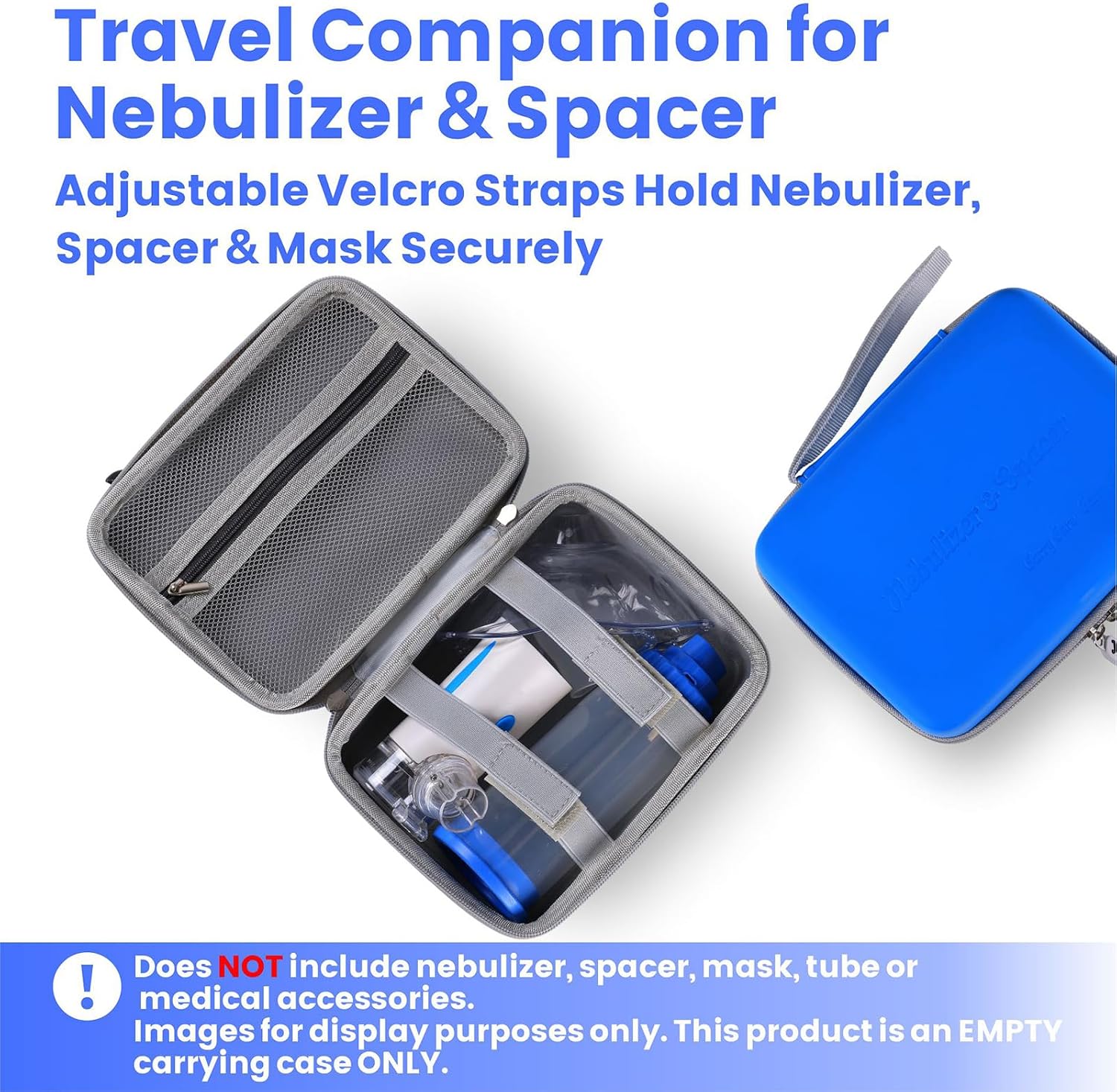 Nebulizer Travel Case with Superhero Comic Design, Blue | Hard Shell Protection, Dual Velcro Straps, Fits Nebulizer Mask, Spacer & Inhaler, Compact Travel Size, Easy Organization
