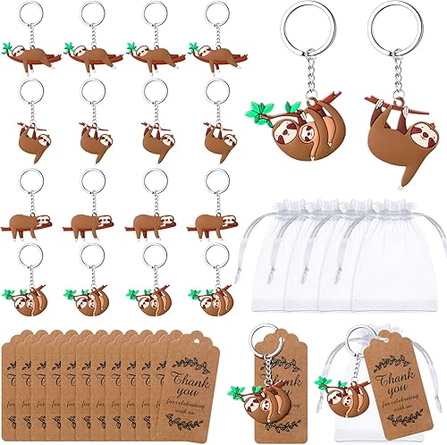 Fumete 72 llaveros divertidos de perezosos con etiquetas de agradecimiento Kraft y bolsas de regalo para regalos de devolución, suministros de