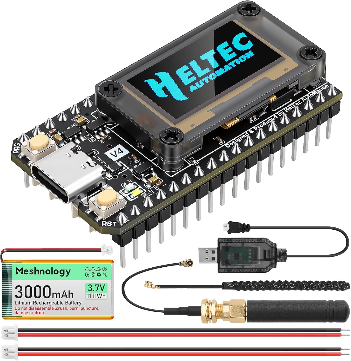 Pre-Soldered ESP32 LoRa V4 Development Board + 3000mAh Battery, Upgraded ESP32-S3 SX1262 LoRa WiFi Bluetooth 2MB PSRAM 16MB Flash 915MHz Antenna OLED Support GPS Solar A rduino Meshtastic